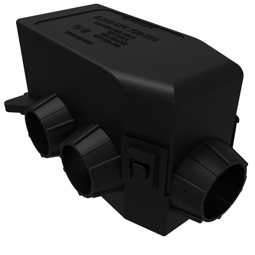 Product image for Ilsco GTA-750-500-W/C Aluminum Parallel Tap Connector, Dual Rated, Main Conductor Range 750-500, Tap Range 500-2, Tin Plated, UL, CSA, Includes Cover