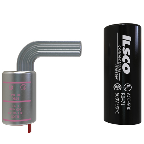 Product image for Ilsco ACO-90-500 Aluminum Compression Pigtail Adaptor 90 Degree Bend, Conductor Size 500, Tin Plated, UL, CSA