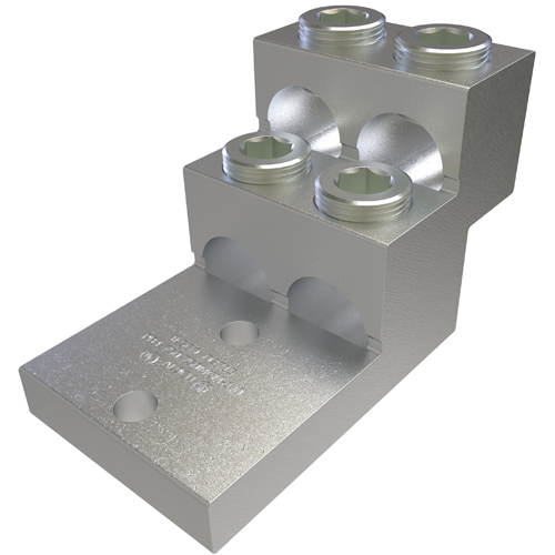 Aluminum Panelboard Lug, Dual Rated, Conductor Range 750-1/0, 4 Ports, 2 Holes, 3/8in Bolt Size, 1-3/8in Hole Spacing, Tin Plated, UL, CSA