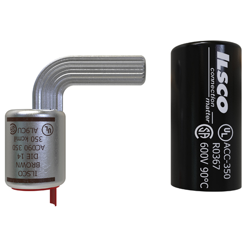 Product image for Ilsco ACO-90-350 Aluminum Compression Pigtail Adaptor 90 Degree Bend, Conductor Size 350, Tin Plated, UL, CSA