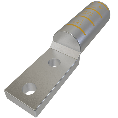 Product image for Ilsco 2IACL-750 SureCrimp® Aluminum Compression Lug, Dual Rated, Conductor Size 750, 2 Holes, 1/2in Bolt Size, 1-3/4in Hole Spacing, No Sight Window, Narrow Tang, Tin Plated, UL, CSA