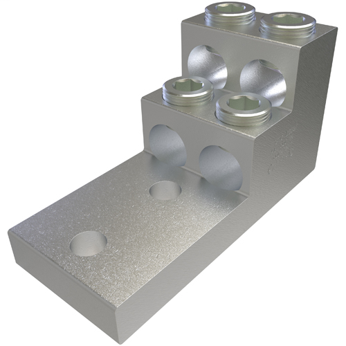 Aluminum Panelboard Lug, Dual Rated, Conductor Range 600-2, 4 Ports, 2 Holes, 1/2in Bolt Size, 1-3/4in Hole Spacing, Tin Plated, UL, CSA