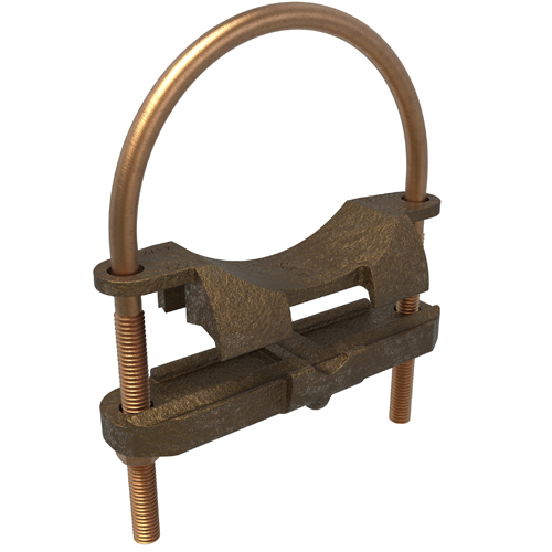 Product image for Ilsco GPL-57 Permaground Copper U-Bolt Ground Clamp, Conductor Range 2/0-4 Sol, Pipe Size 4in, Ground Rod Sizes 4 to 4-1/2in, UL, CSA