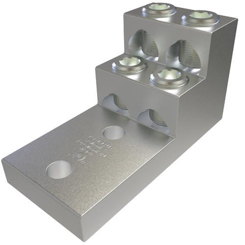 Product image for Ilsco PBMW-4-750-12 Aluminum Panelboard Lug, Multi Wire, Dual Rated, Conductor Range 750-2, 4 Ports, 2 Holes, 1/2in Bolt Size, 1-3/4in Hole Spacing, Tin Plated, UL, CSA