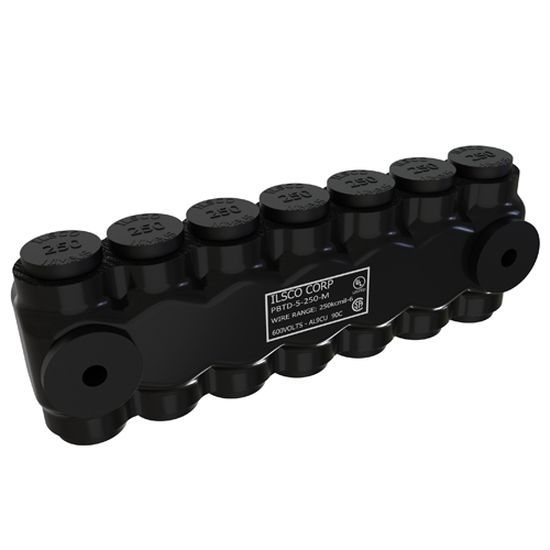 Product image for Ilsco PBTD-5-250-M Nimbus Insulated Aluminum Multi-Tap Connector, Conductor Range 250-6, 5 Ports, Dual Sided Entry, Mountable, Tin Plated, UL, CSA