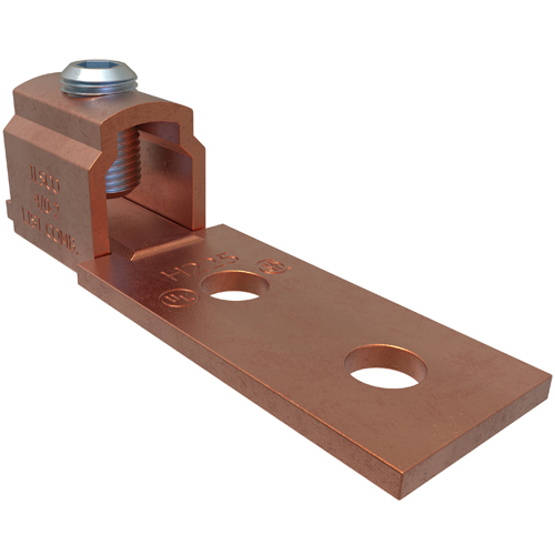 Product image for Ilsco H-225 Copper Mechanical Lug, Conductor Range 4/0-2, 1 Port, 2 Holes, 5/16in Bolt Size, 1in Hole Spacing, UL, CSA
