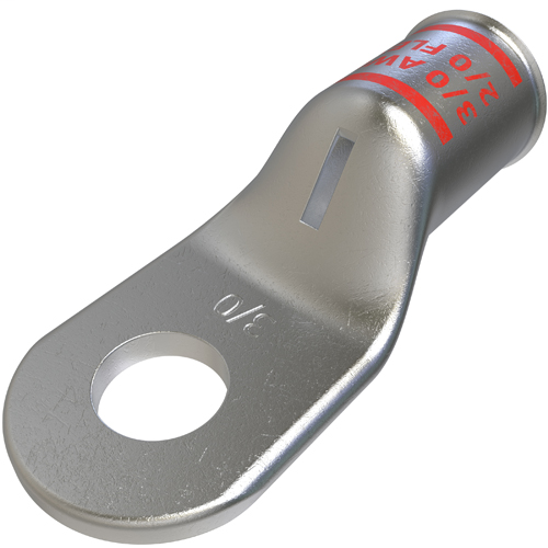 Product image for Ilsco CRA-2/0-38M Copper Mining Lug, Conductor Size 2/0, 1 Hole, 3/8in Bolt Size, Standard Barrel, Sight Window, Tin Plated, UL, CSA