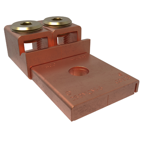Product image for Ilsco MU-250 Copper Mechanical Lug, Conductor Range 250-6, 2 Ports, 1 Hole, 3/8in Bolt Size, UL, CSA