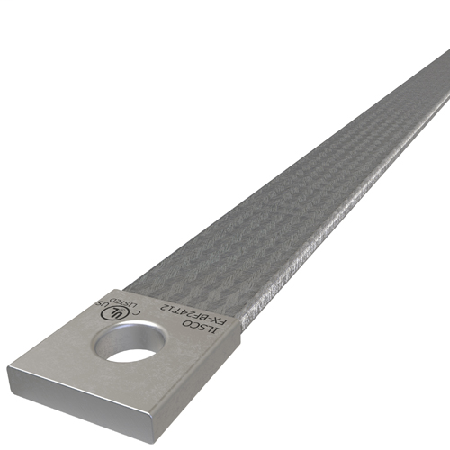 Product image for Ilsco FX-BF24T12 Copper Flex Braid Connector, Conductor Equivalent Size 4/0, 1 Braid, 24in, 1 Hole, 1/2in Bolt Size, Tin Plated, UL/cUL