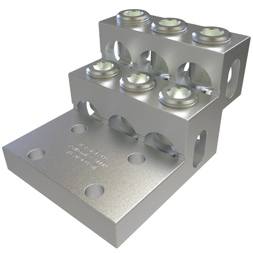 Product image for Ilsco PBHD6-750 Aluminum Panelboard Lug, Heavy Duty, Dual Rated, Conductor Range 750-2, 6 Ports, 4 Holes, 3/8in Bolt Size, 1-3/8in Hole Spacing, Tin Plated, UL, CSA