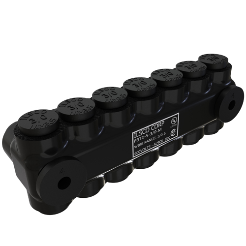 Product image for Ilsco PBTD-5-3/0-M Nimbus Insulated Aluminum Multi-Tap Connector, Conductor Range 3/0-6, 5 Ports, Dual Sided Entry, Mountable, Tin Plated, UL, CSA