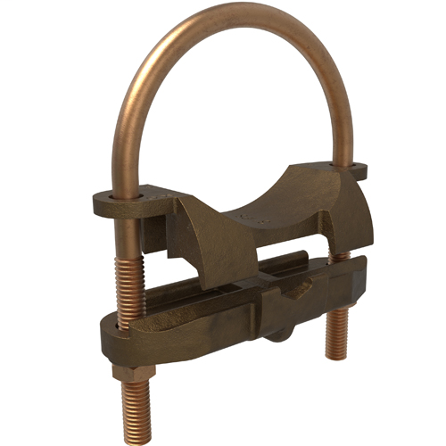 Product image for Ilsco GPL-46 Permaground Copper U-Bolt Ground Clamp, Conductor Range 250-2/0 Sol, Pipe Size 3in, Ground Rod Sizes 3 to 3-1/2in, UL, CSA