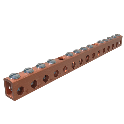 Copper Neutral Bar, Conductor Range 4-14 Main, 6-14 Tap, 13 Ports