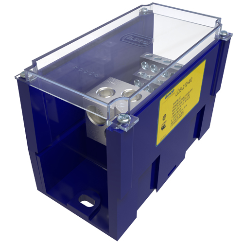 Product image for Ilsco LDB-212-4/0 Snapbloc Power Distribution Block, Modular Design, Dual Rated, Line Conductor Range 4/0-6, Load Range 4-14, 2 Ports Per Pole Line Side, 12 Ports Per Pole Load Side, 1 Pole, UL, CSA, Includes Cover