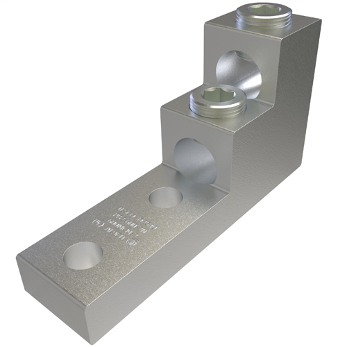 Aluminum Panelboard Lug, Dual Rated, Conductor Range 600-2, 2 Ports, 2 Holes, 1/2in Bolt Size, 1-3/4in Hole Spacing, Tin Plated, UL, CSA