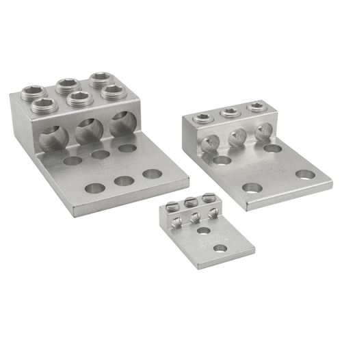 Aluminum Mechanical Lug, Conductor Range 350-6, 3 Ports, 2 Hole, 1/2in Bolt Size, 1-3/4in Hole Spacing, Tin Plated, UL, CSA