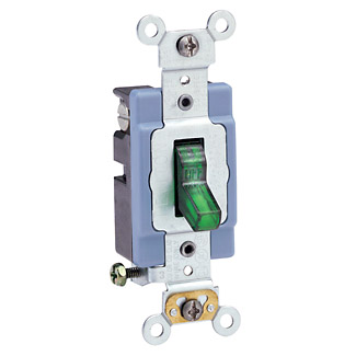 Product image for Leviton 1201-PLG 15 Amp 120 Volt Pilot Light Illuminated ON Green Toggle 1-Pole AC Quiet Switch