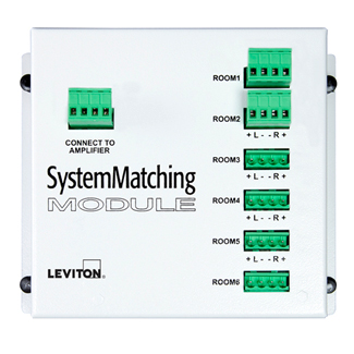 Product image for Leviton SGAMP 6.38 x 2.57 x 5.38 Inch 225 W White Independent Channel Grounding 6-Zone Audio Surge System Matching Module