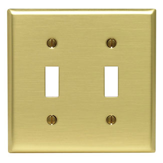Product image for Leviton 81009 2-Gang Toggle Device Mount Switch Standard Size Brass Wallplate