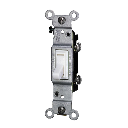 15 Amp, 120 Volt, Toggle CO/ALR Single-Pole AC Quiet Switch, Residential Grade, Grounding, Side Wired, - White