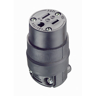15 Amp, 125 Volt, NEMA 5-15R, 2Pole, 3Wire, Connector, Straight Blade, Rubber - Black