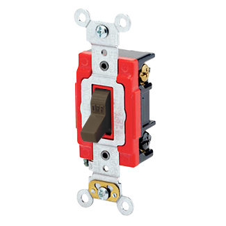 20 Amp, 120/277 Volt, Toggle 3-Way AC Quiet Switch, Extra Heavy Duty Spec Grade, Self Grounding, Back & Side Wired - BROWN