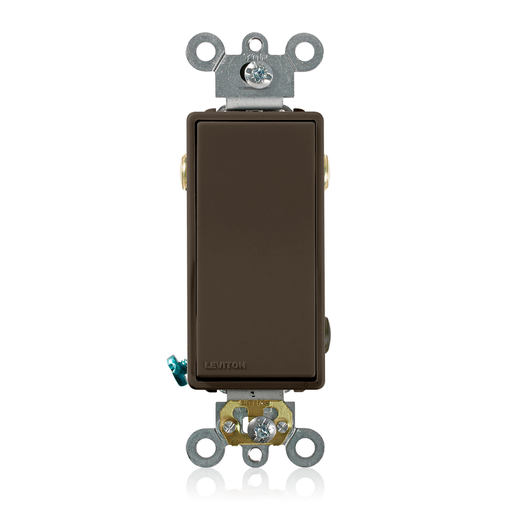 20 Amp, 120/277 Volt, Decora Plus Rocker 3-Way AC Quiet Switch, Commercial Spec Grade, Self Grounding, Back & Side Wired, - Brown
