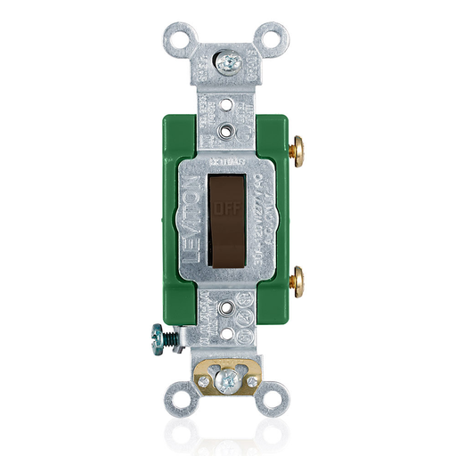 30 Amp, 120/277 Volt, Toggle Single-Pole AC Quiet Switch, Extra Heavy Duty Spec Grade, Self Grounding, Back & Side Wired - BROWN