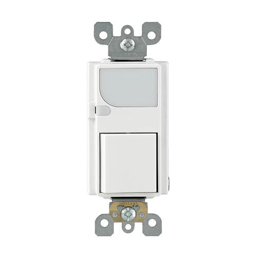 Combination Decora Switch with LED Guide Light, 15A-120VAC, Color- White