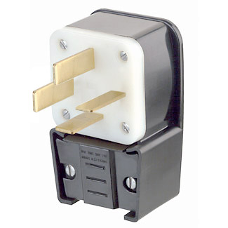 50 Amp, 120/208 Volt 3PY, NEMA 18-50P, 4P, 4W, Plug, Straight Blade, Industrial Grade, Non-Grounding, Angle - Black