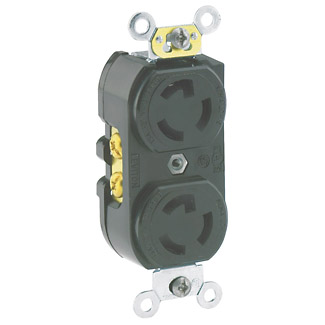 15 Amp, 277 Volt, NEMA L7-15R, 2P, 3W, Duplex Locking Receptacle, Industrial Grade, Grounding - BLACK