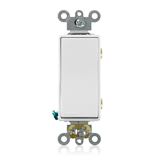 20 Amp, 120/277 Volt, Decora Plus Rocker Double-Pole AC Quiet Switch, Commercial Spec Grade, Self Grounding, Back & Side Wired, - White