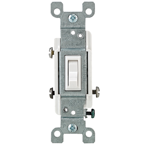 15 Amp, 120 Volt, Toggle CO/ALR 3-Way AC Quiet Switch, Residential Grade, Grounding, Side Wired, - White