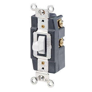 15 Amp, 120/277 Volt, Toggle Double-Throw Ctr-OFF Momentary Contact Single-Pole AC Quiet Switch, Extra Heavy Duty Spec Grade, Grounding, Back & Side Wired, - White