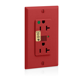 Decora Plus Surge Protective Duplex Receptacle Outlet, Heavy-Duty Hospital Grade, 20 Amp, 125 Volt, Back or Side Wire, NEMA 5-20R, 2-Pole, 3-Wire, Self-Grounding - Red