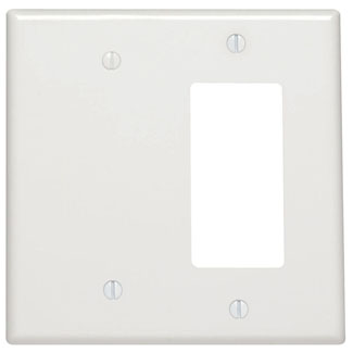 2-Gang Midway size Wallplate, 1-Blank, 1-Decora. Light Almond
