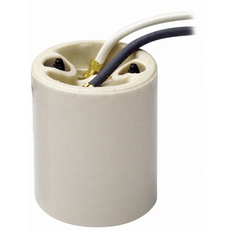 Medium Base, One-Piece, Keyless, Incandescent, Glazed Porcelain Lampholder, Mounting Bushings, Single Circuit, Back Wired, - White