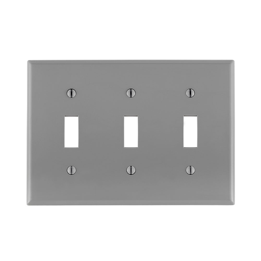 3-Gang Toggle Device Switch Wallplate, Standard Size, Thermoplastic Nylon, Device Mount, - Gray
