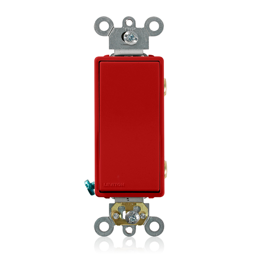20 Amp, 120/277 Volt, Decora Plus Rocker Double-Pole AC Quiet Switch, Commercial Spec Grade, Self Grounding, Back & Side Wired - RED