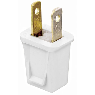 Plug, Straight Blade, Residential Grade, 10 Amp, 125 Volt, NEMA 1-15P, 2-Pole, 2-Wire, Polarized, Non-Grounding - White