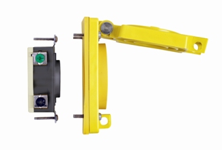 20 Amp, 480 Volt 3-Phase, NEMA L16-20R, 3P, 4W, Flip Lid with Receptacle, Single Locking Flush Mounting Receptacle, Corrosion Resistant, Grounding, Wetguard Flip Lid, Back & Side Wired, Nickel-Plated Brass Strap, - YELLOW