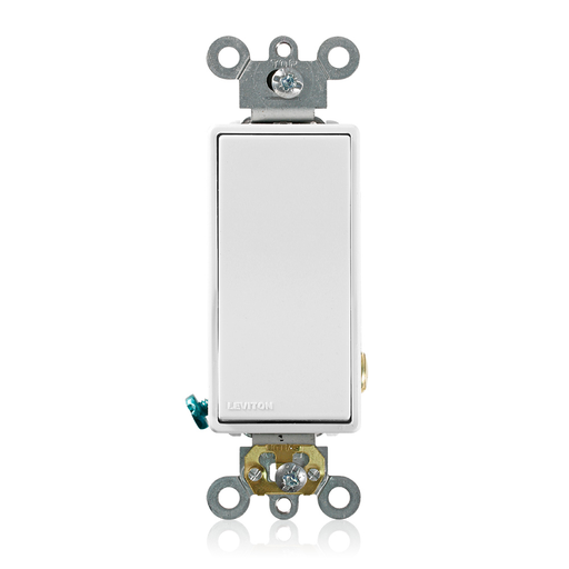 20 Amp, 120/277 Volt, Decora Plus Rocker Single-Pole AC Quiet Switch, Commercial Spec Grade, Self Grounding, Back & Side Wired, - White