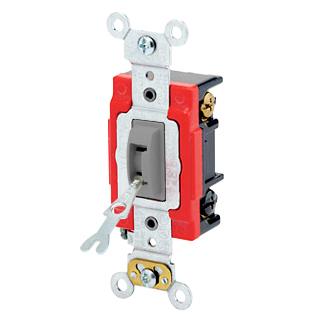 20 Amp, 120/277 Volt, Toggle Locking 3-Way AC Quiet Switch, Industrial Grade, Self Grounding, Back & Side Wired, - Gray