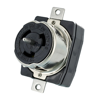 50Amp, 3-Phase 250V AC, Non-NEMA, 3P, 4W, Black & White Locking Flush Mount Receptacle, Industrial Grade, Grounding, California-Style(CS) – BLACK
