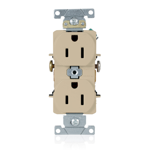 Duplex Receptacle Outlet, Heavy-Duty Industrial Specification Grade, Smooth Face, 15 Amp, 125 Volt, Side Wire,NEMA 5-15R, 2-Pole, 3-Wire, Self-Grounding - Ivory