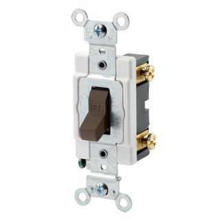 15 Amp, 120/277 Volt, Toggle Single-Pole AC Quiet Switch, Commercial Spec Grade, Grounding, Back & Side Wired, - Brown