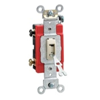 20 Amp, 120/277 Volt, Toggle Locking Double-Pole AC Quiet Switch, Industrial Grade, Self Grounding, Back & Side Wired, - Ivory