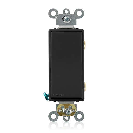20 Amp, 120/277 Volt, Decora Plus Rocker Double-Pole AC Quiet Switch, Commercial Spec Grade, Self Grounding, Back & Side Wired, - Black