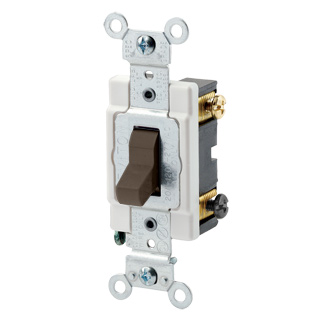 15 Amp, 120/277 Volt, Toggle 3-Way AC Quiet Switch, Commercial Spec Grade, Grounding, Back & Side Wired, - Brown