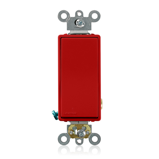 20 Amp, 120/277 Volt, Decora Plus Rocker Single-Pole AC Quiet Switch, Commercial Spec Grade, Self Grounding, Back & Side Wired, - Red